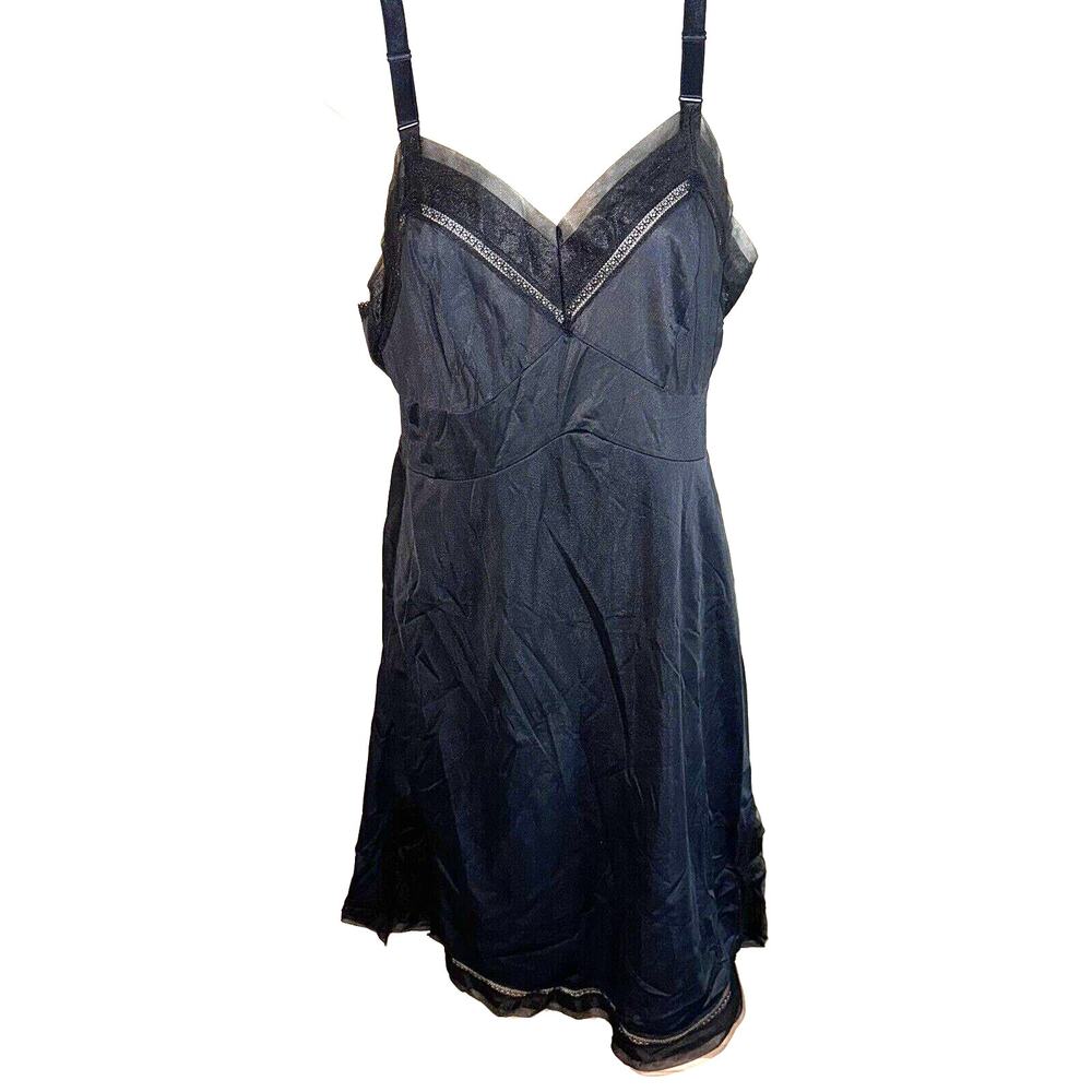 Vintage Snowdon Full Slip size 36 Black Double Nylon Shadow Panel Lace Trim